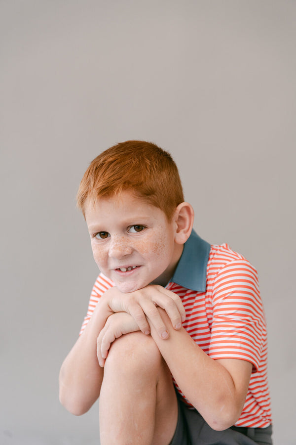 The Fairway Stripe Polo- Orange