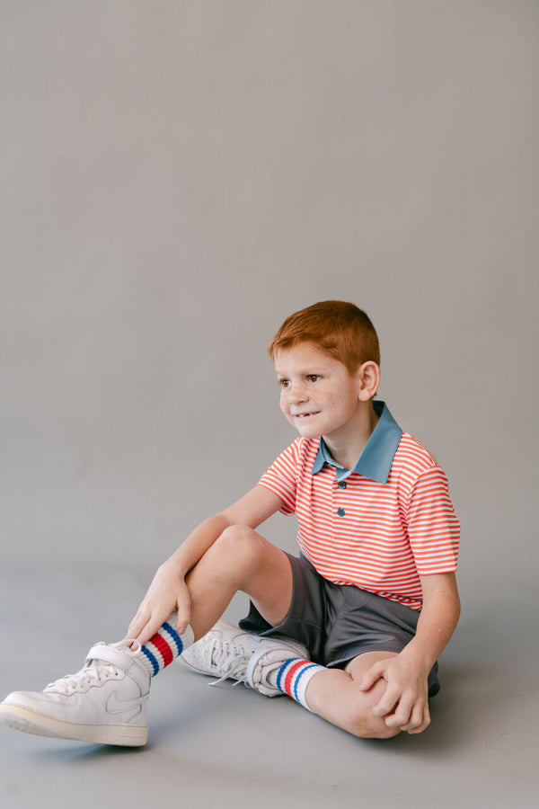 The Fairway Stripe Polo- Orange