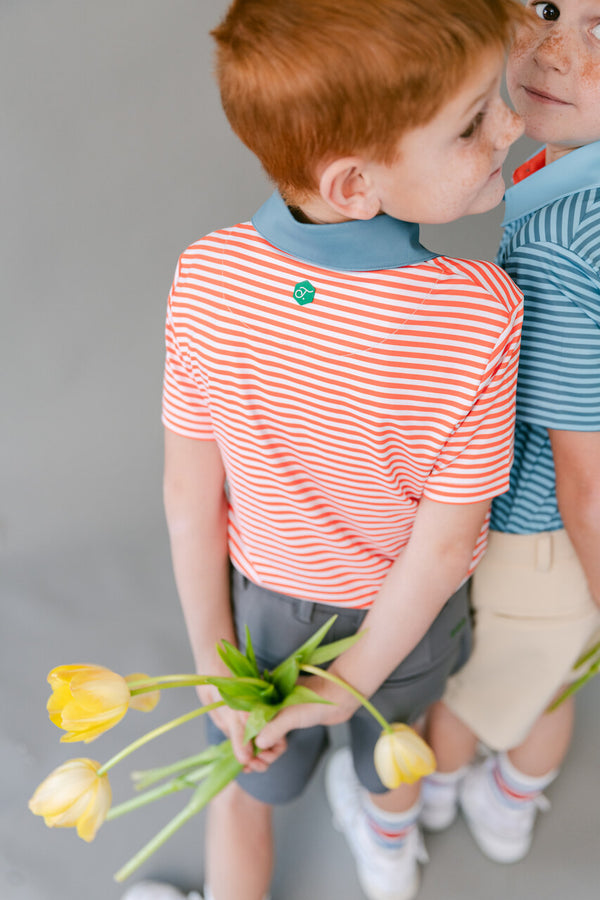 The Fairway Stripe Polo- Orange