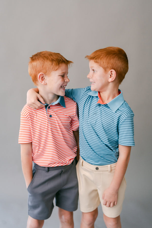 The Fairway Stripe Polo- Orange